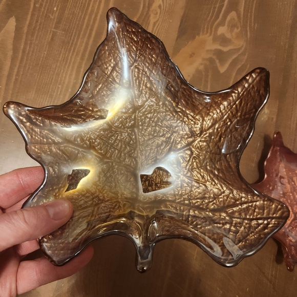 Lot Of 4 Maple Leaves Art Glass Candy Dish Container Fall Autumn 8" Coin Dish - Picture 6 of 13